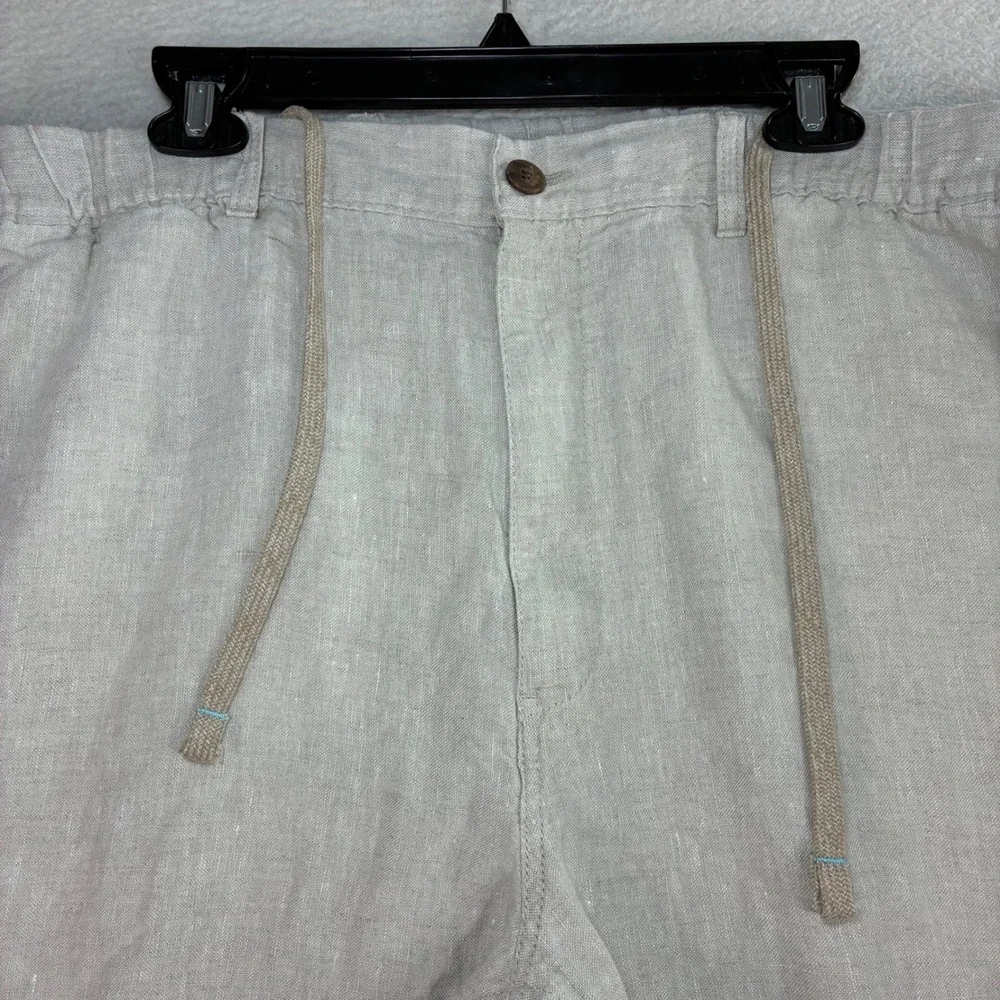 Caribbean Linen Pants Men 44x30 Beige Relaxed Drawstring Beach Coastal Summer‎